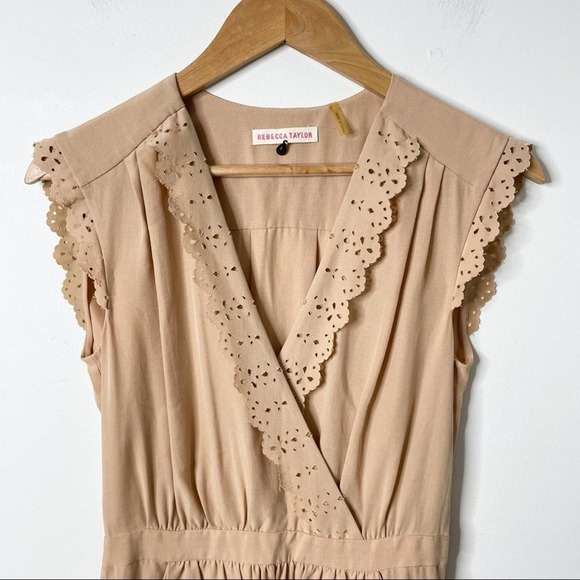 Rebecca Taylor Tan Eyelet Embroidered Casual Dress size 4 - Picture 4 of 8